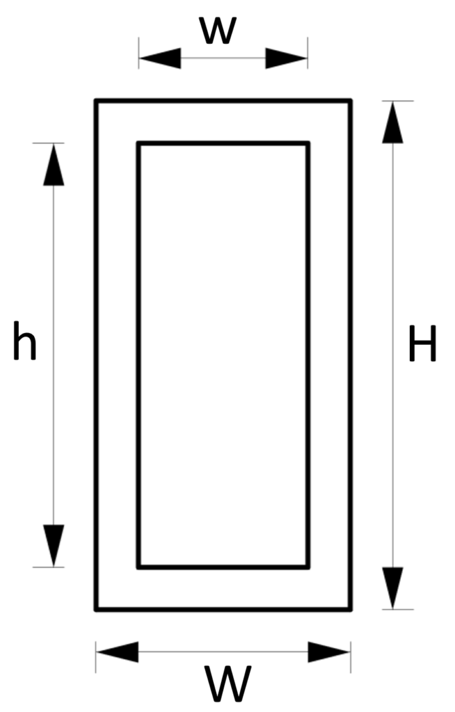 Moment of inertia hollow rectangular cross-section strong and weak axis with dimensions