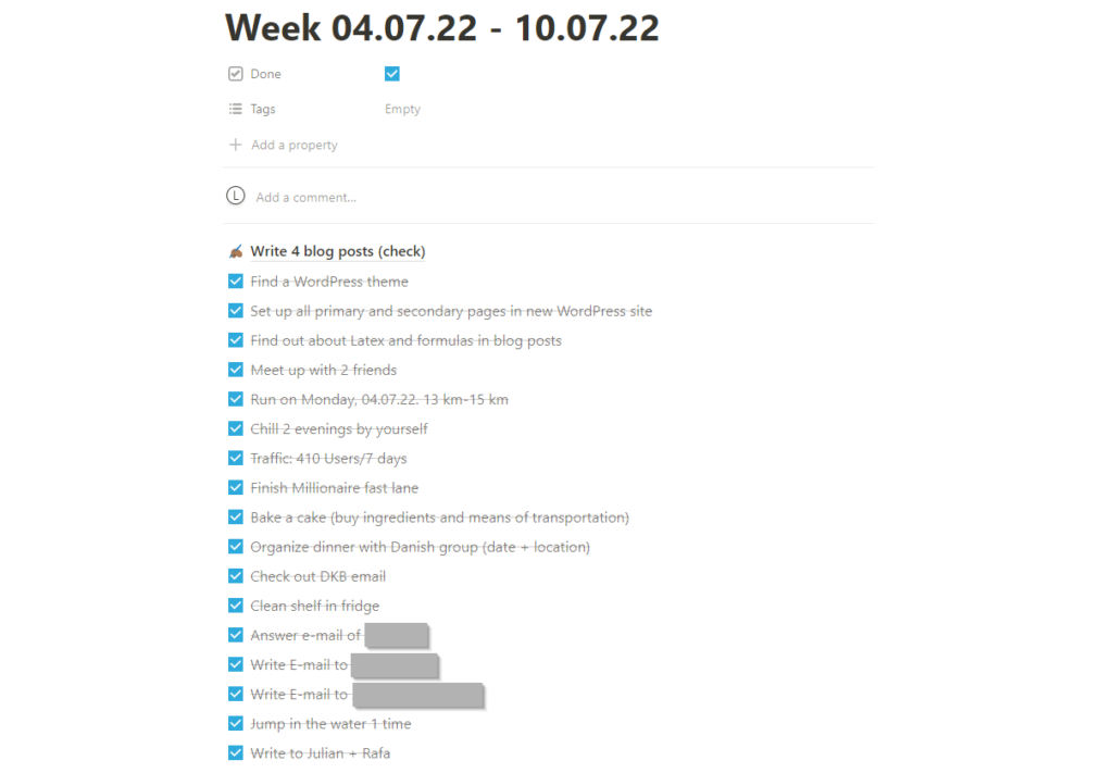 My personal Weekly To-Do and Goals checkbox list in Notion.